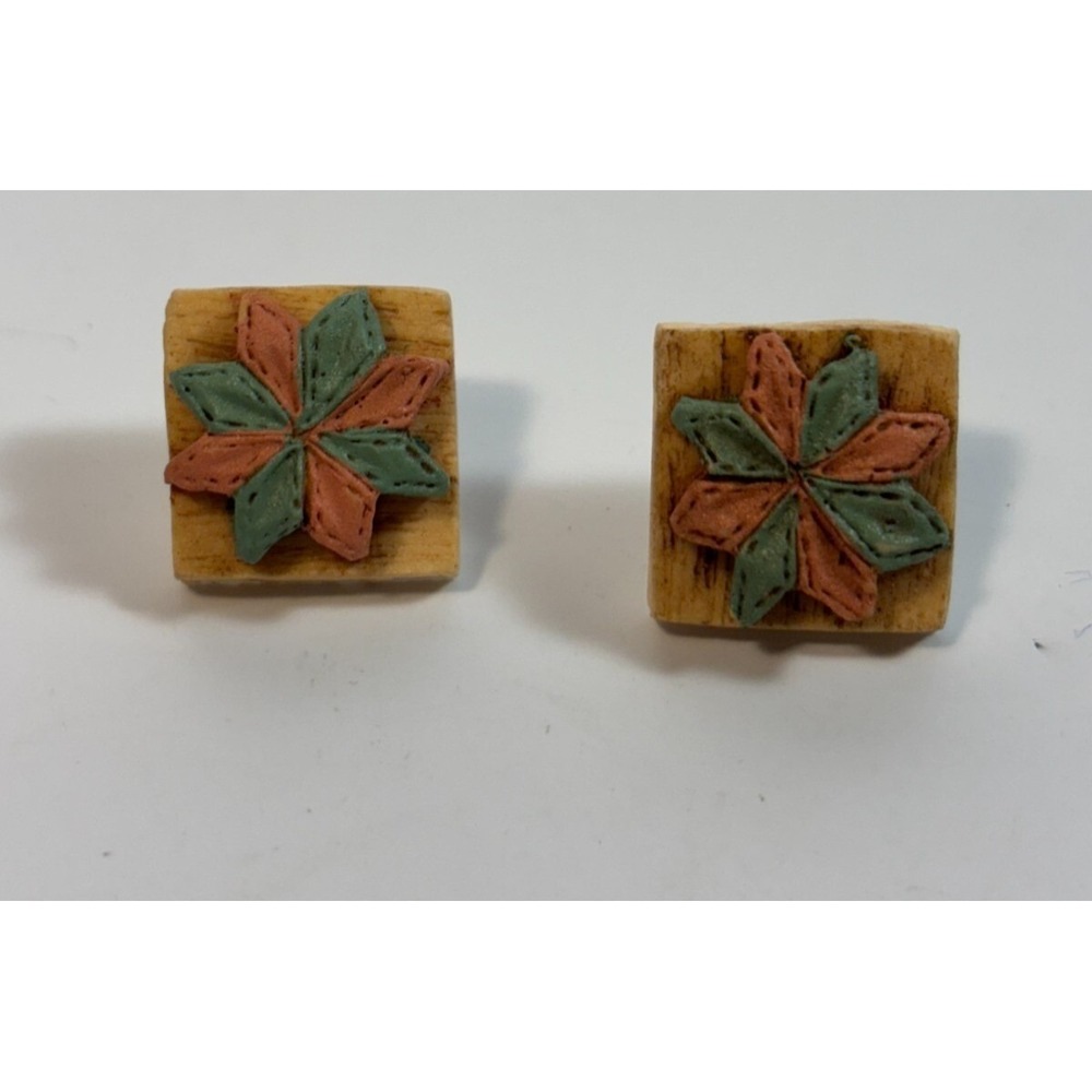 Cute Vintage Quilt Block in Resin‎ Novelty Earrings Stocking Stuffer